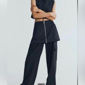 Zara Black Wide-Leg Trousers with Skirt Overlay
